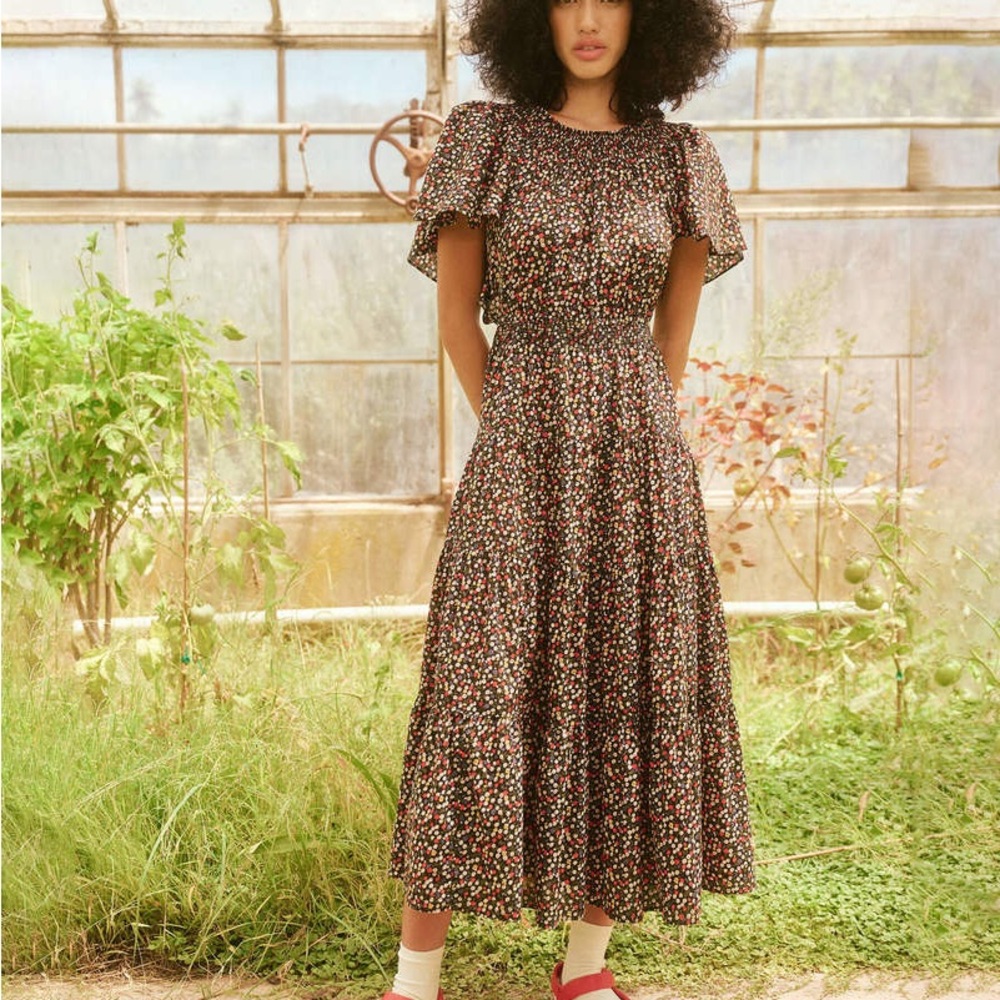EUC THE GREAT The Creek Dress in Dark Navy Wildflower Floral Medium 2